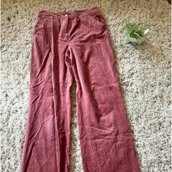Pink corduroy pants with a straight leg and high-rise fit retro pants - Picture 1 of 6